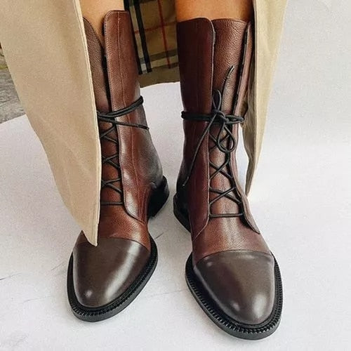 Zuriel Bottes Femme Bottes Hautes Élégantes à Talon & Lacets en Cuir, vue 2