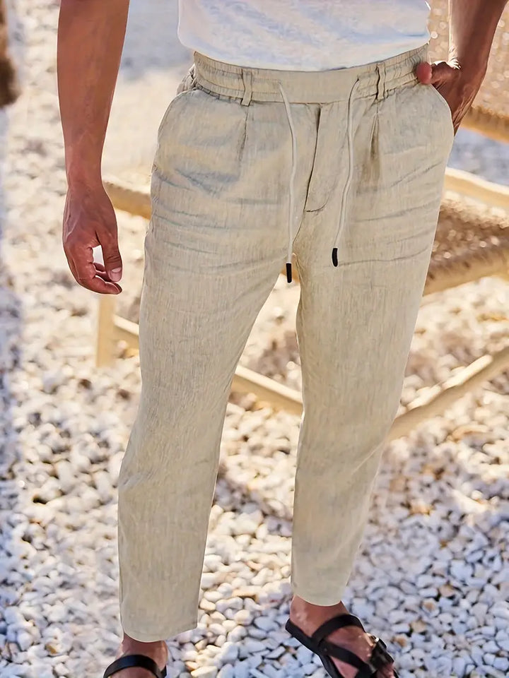 PANTALONS LARGES EN LIN AVEC CORDON