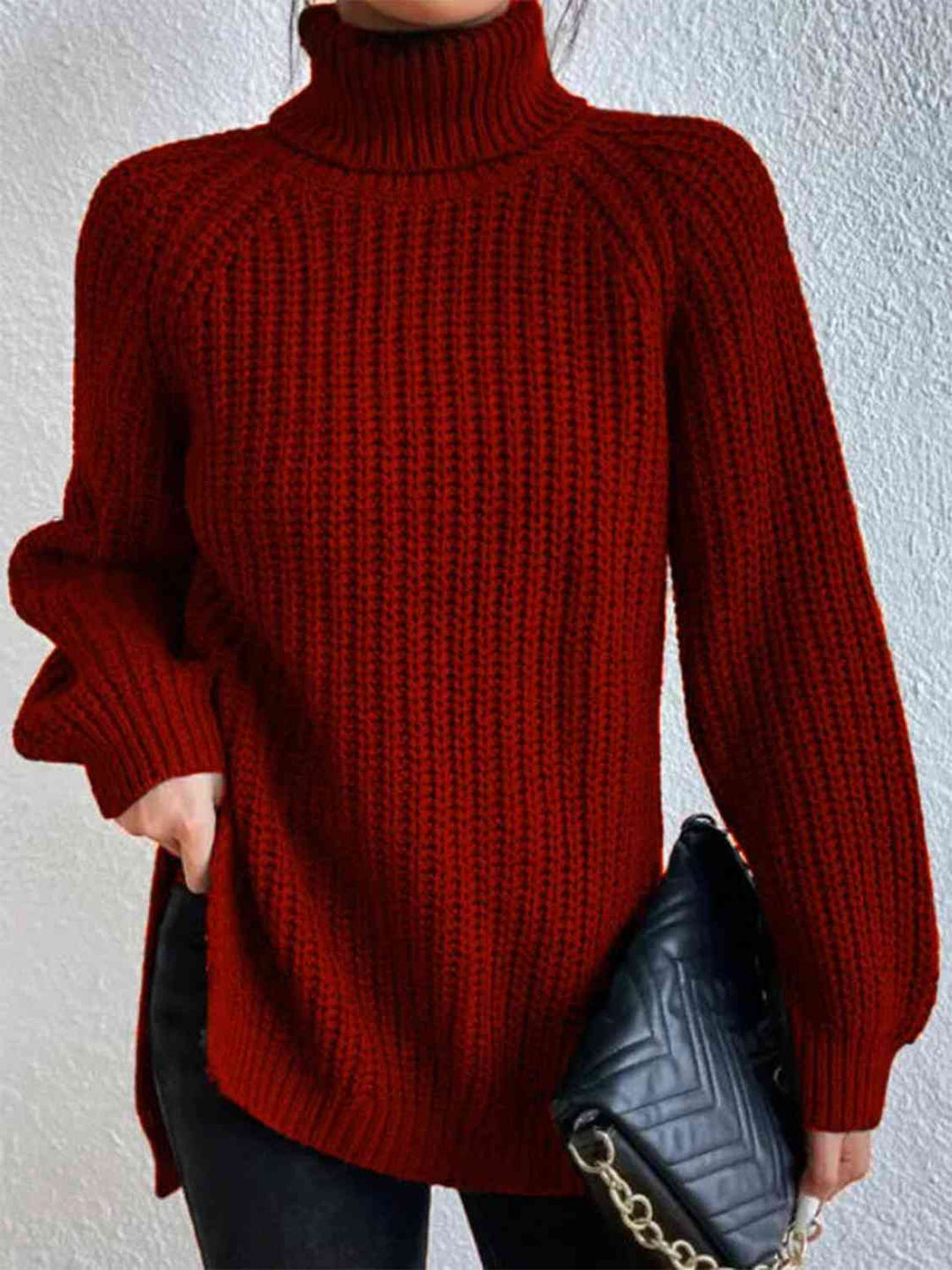 Angela Pull Femme Pull à Col Roulé Côtelé avec Fente Latérale Chic pour Automne/Hiver Élégant, vue 10