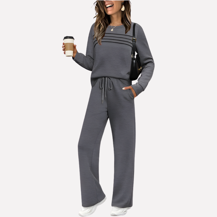 Inès Ensemble femme deux pièces avec haut à col montant et pantalon large