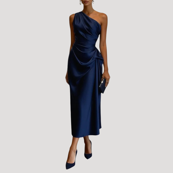 Robe Midi Satinée Une Épaule Femme