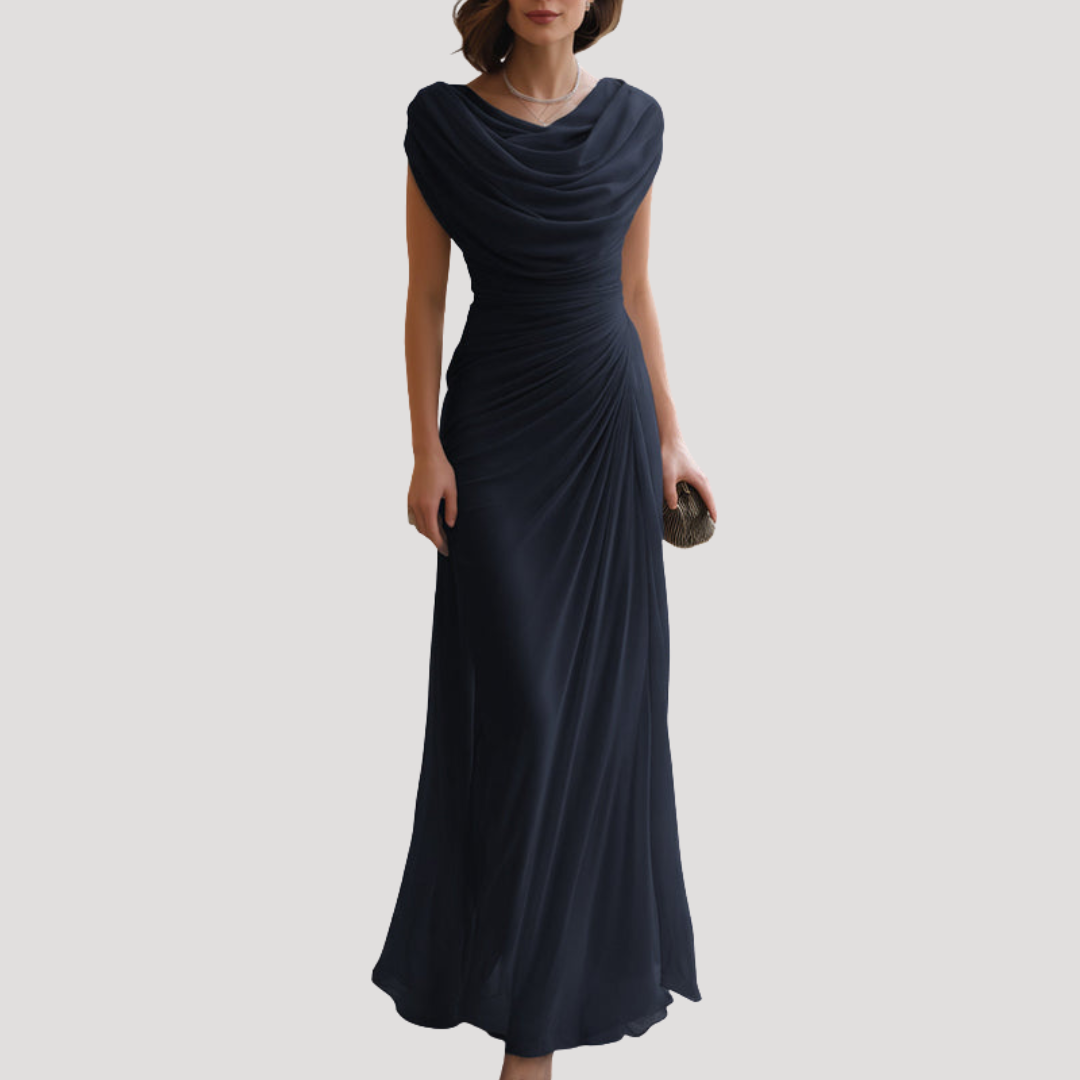 Elegant Cowl Neck Draped Maxi Dress