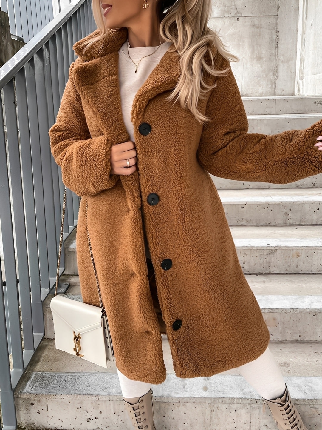 Olive Veste Femme en Polaire Manteau Hiver Doux et Chaud avec Coupe Moderne et Féminine, vue 4