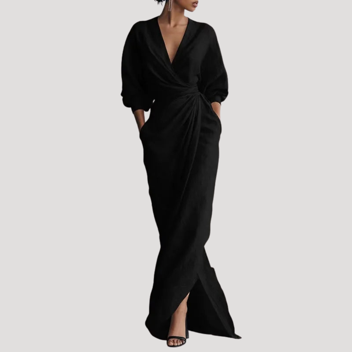 Elegant Long Draped Women's Wrap Dress