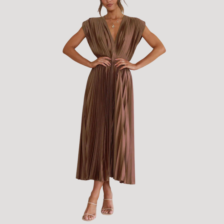Robe Longue Femme Plissée Col V pour Mariage