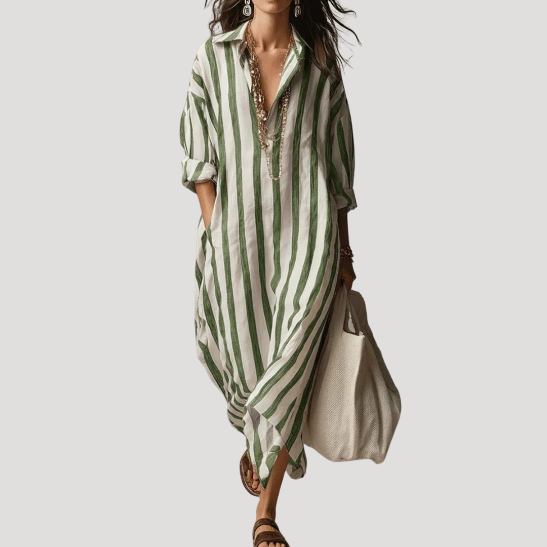 Women's Striped Long Shirt Dress