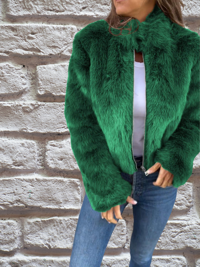 Hiya Veste courte en fausse fourrure pour femme Manteau chic à fermeture zippée avec détails en fourrure & coupe chaude et confortable, vue 5