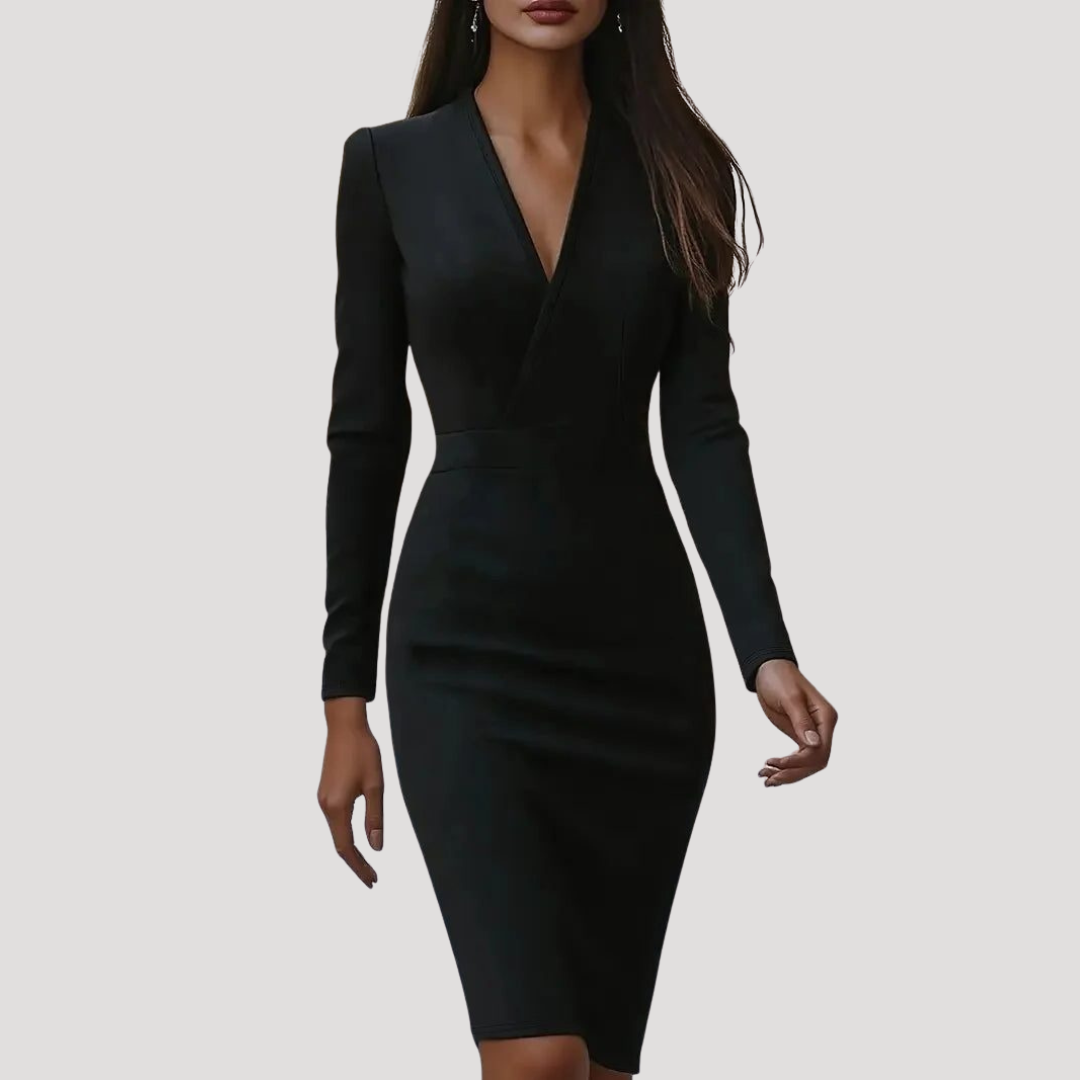 Robe Midi Cache-Cœur Femme Élégante Manches Longues