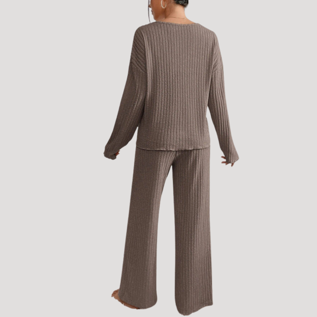 Ensemble Femme en Maille Col V et Pantalon Large