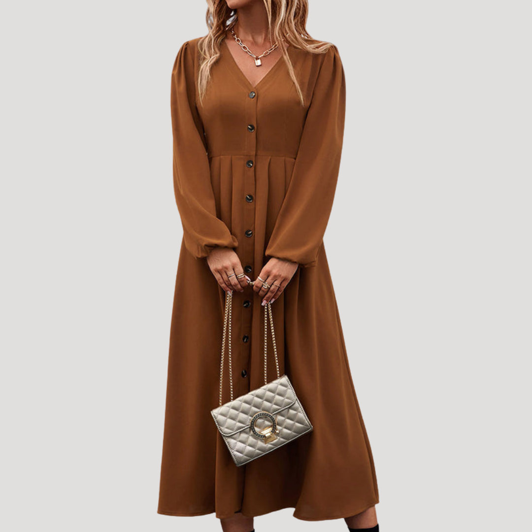 Robe Midi Femme Boutonnée Manches Longues