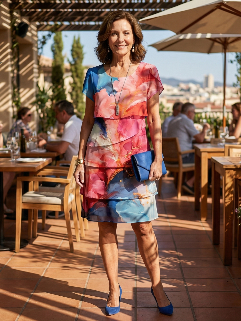 Robe longueur genou en marbre élégant Mira