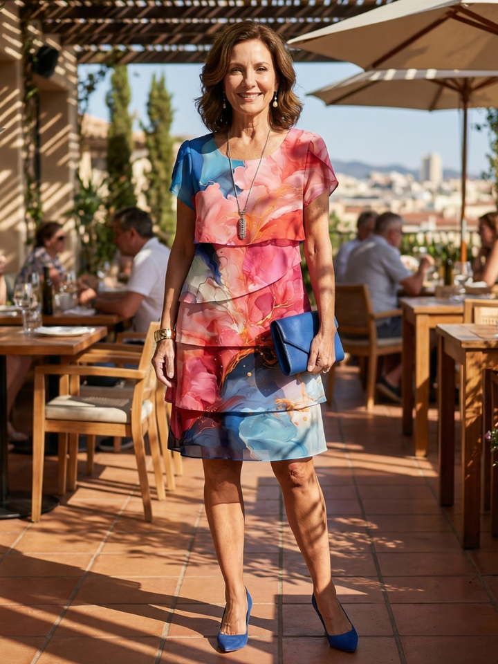 Robe longueur genou en marbre élégant Mira