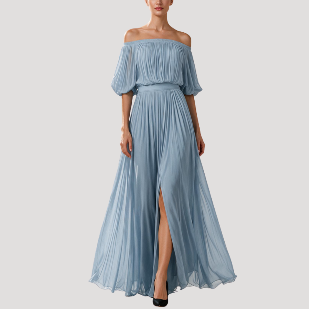 Women's Off-the-Shoulder Pleated Maxi Dress for Wedding