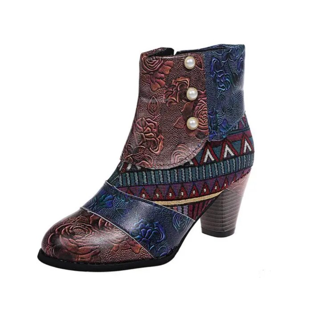 Bottes De Pluie Pour Femme Lauren - Bottes rétro imperméables avec talon haut et motif ethnique pour l'automne, vue 5