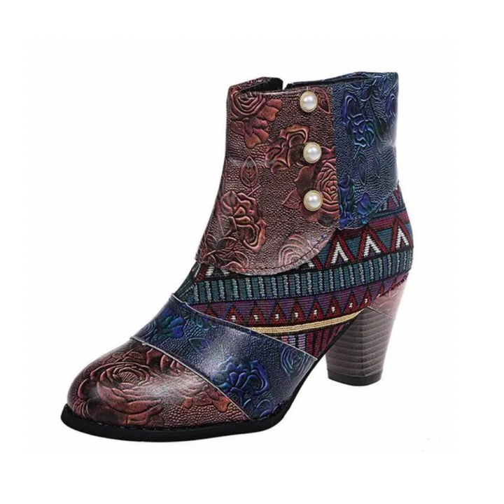 Bottes De Pluie Pour Femme Lauren - Bottes rétro imperméables avec talon haut et motif ethnique pour l'automne, vue 5