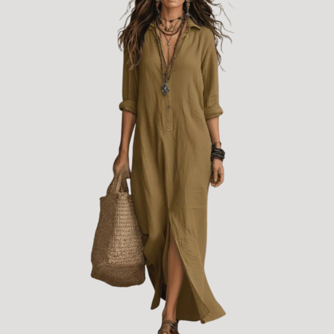 Women's Bohemian V-Neck Slit Maxi Dress