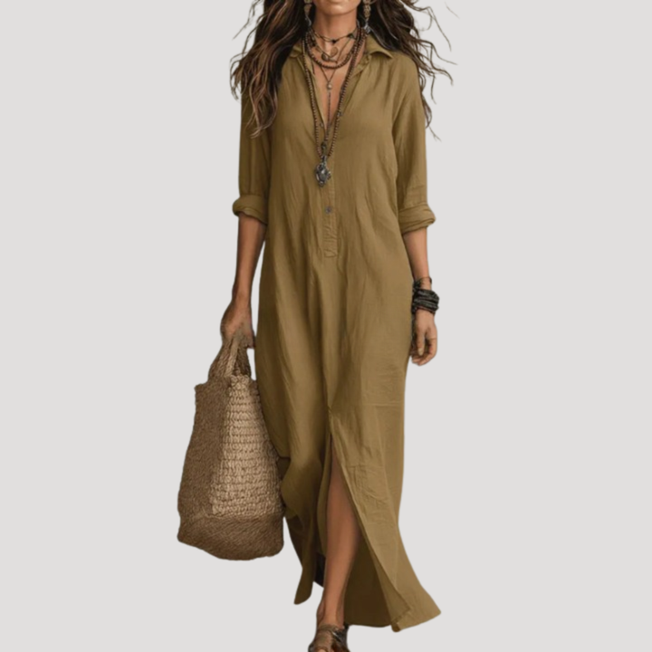 Women's Bohemian V-Neck Slit Maxi Dress
