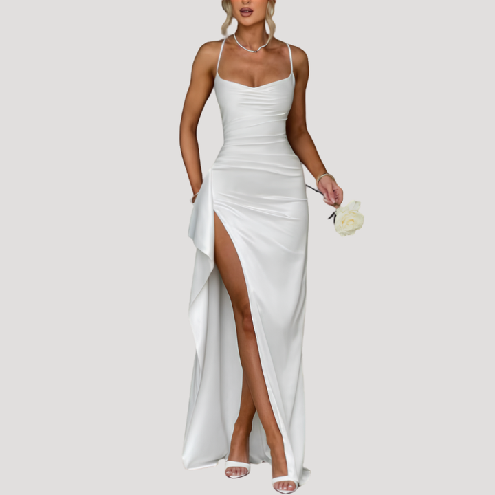 Women's Satin Cowl Neck High Slit Maxi Dress