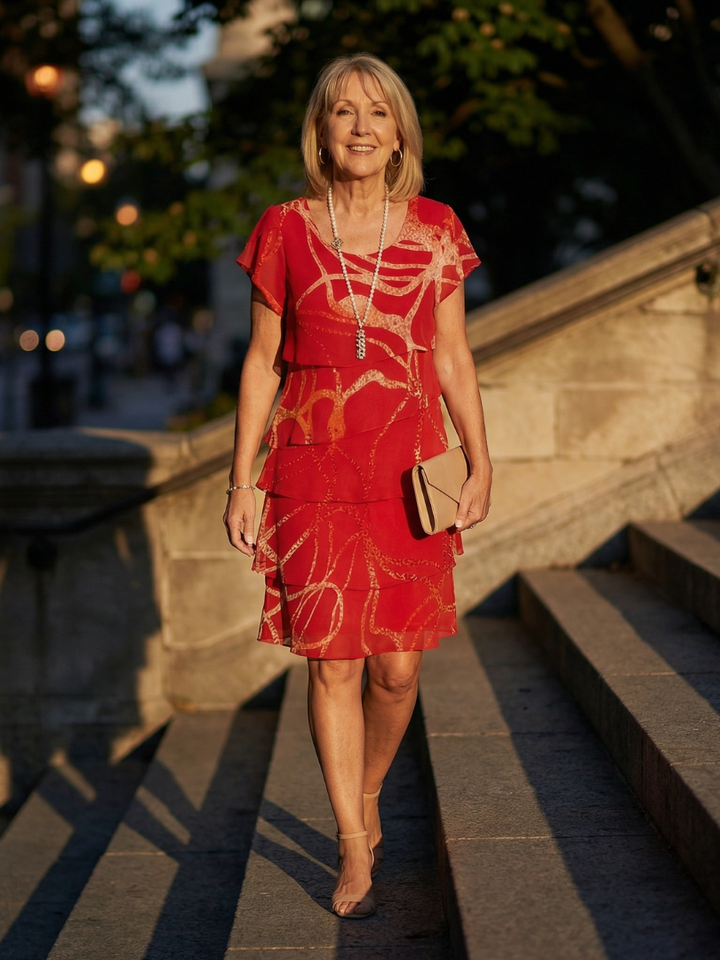 Robe abstraite douce à mi-mollet Nora