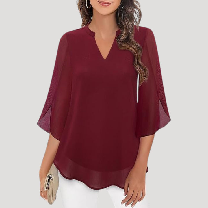 Women's Elegant V-Neck Flared Sleeve Blouse