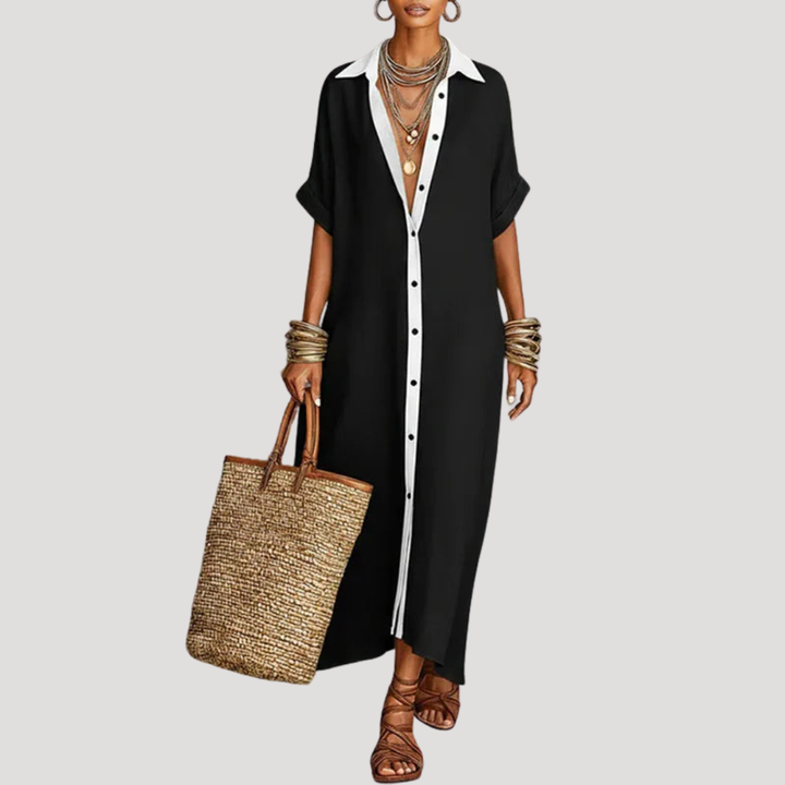 Women's Loose Boho Shirt Collar Maxi Dress