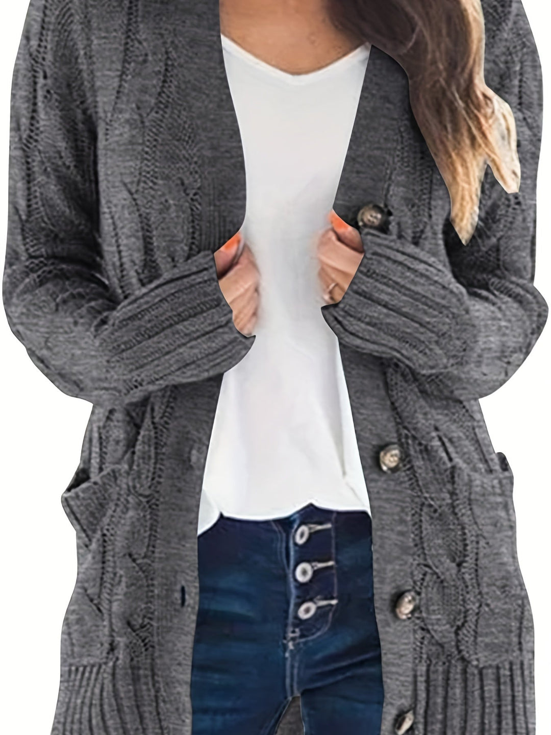 Lissy Gilet Femme Cardigan Chaud à Maille Câble avec Boutons & Coupe Moderne Confort, vue 4