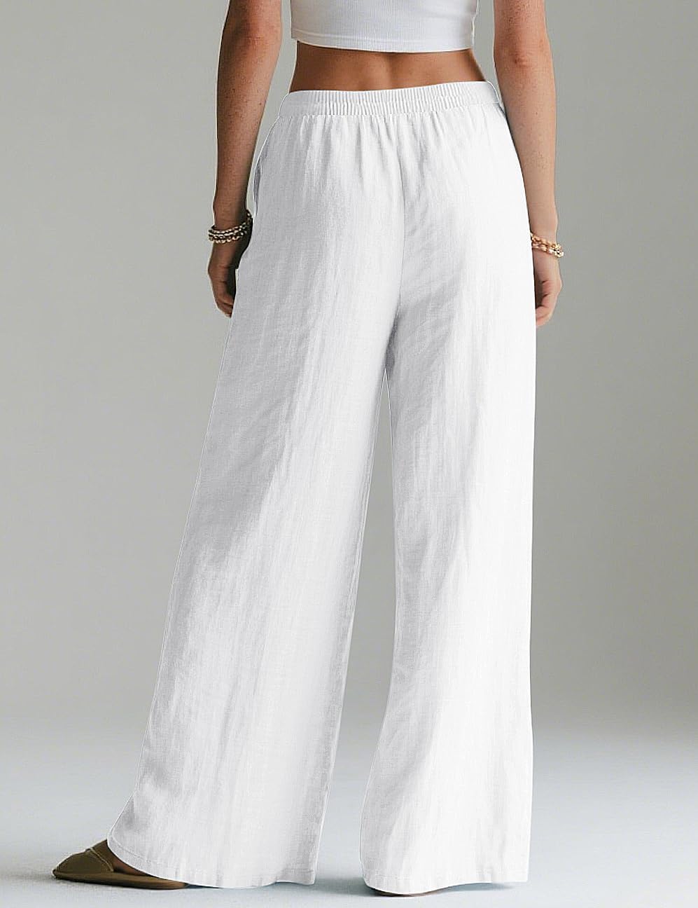Linda Pantalon Femme Pantalon Lin Palazzo Taille Élastique & Poches Été, vue 5