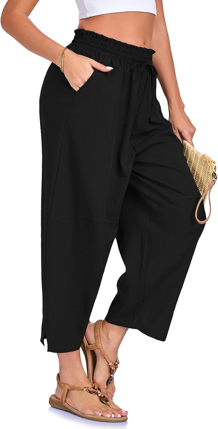 Cristal Pantalon Femme Harem Coupe Large, Taille Haute Élastique, Léger Décontracté, vue 4