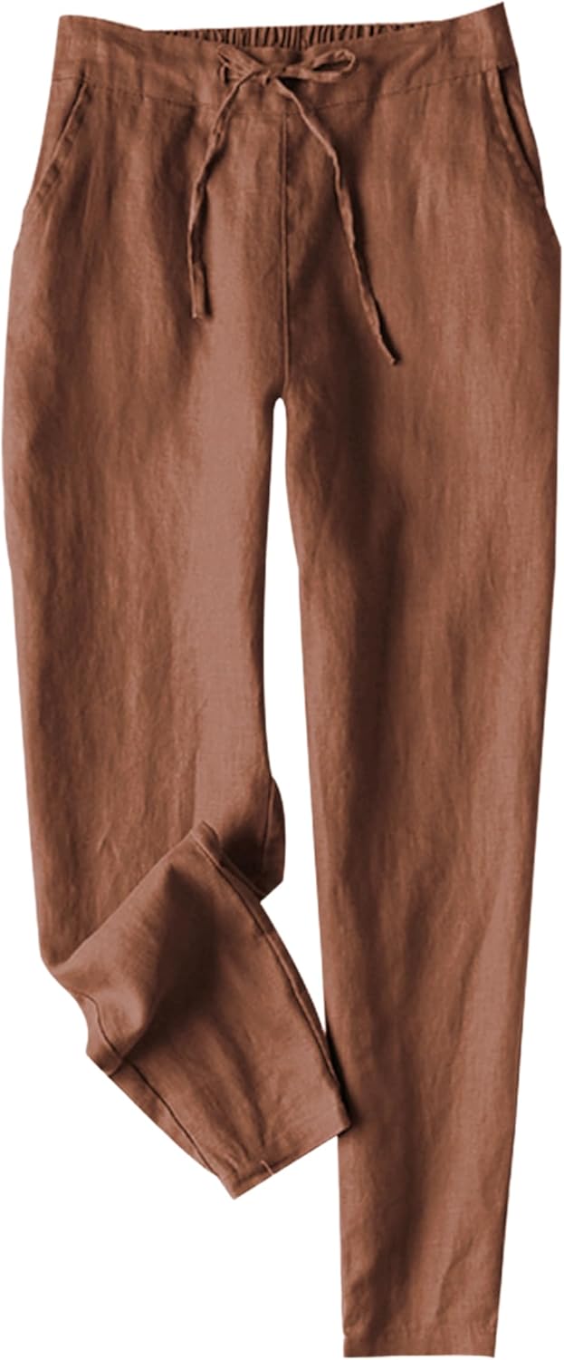 Mirriam Pantalon Femme Lin Blanc Taille Haute, Cordon Élastique, Léger Été, vue 2