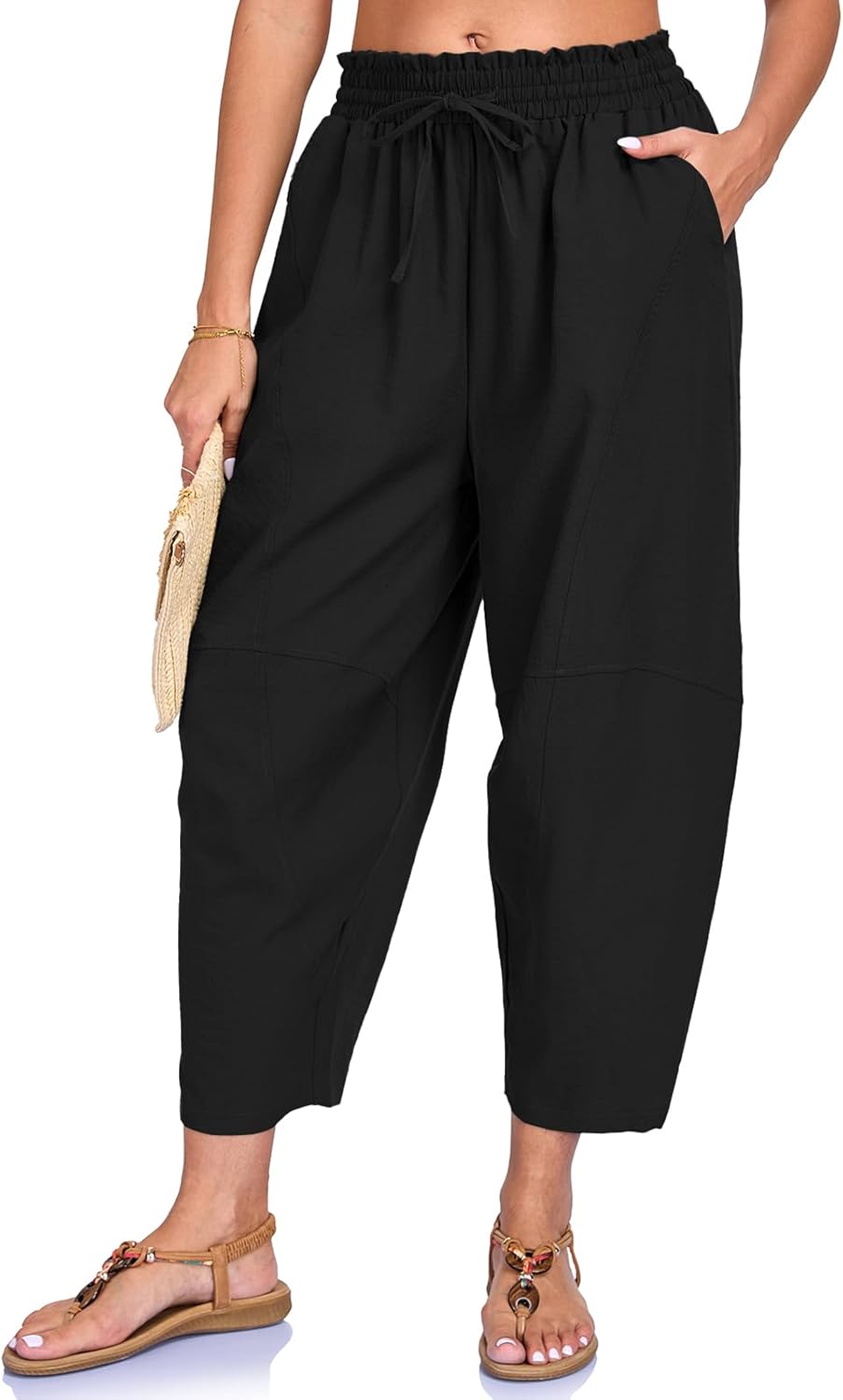 Cristal Pantalon Femme Harem Coupe Large, Taille Haute Élastique, Léger Décontracté, vue 3