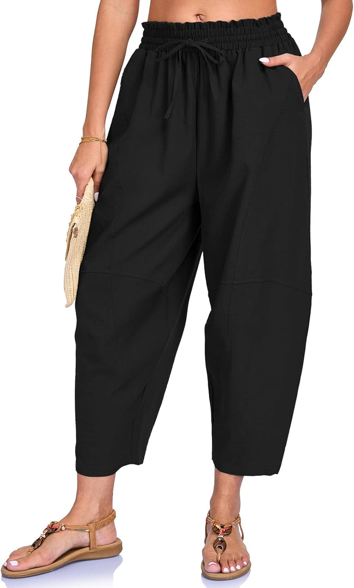 Cristal Pantalon Femme Harem Coupe Large, Taille Haute Élastique, Léger Décontracté, vue 3