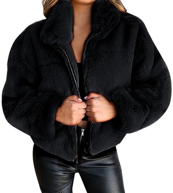 Terry Veste Teddy Femme Manteau Hiver Doux avec Col Haut & Coupe Moderne Zippée, vue 3
