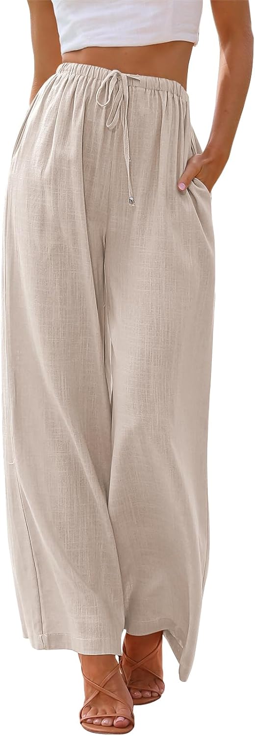 Jaime Pantalon Femme Palazzo Lin Coupe Large Fluide, Taille Élastique Été Chic, vue 2