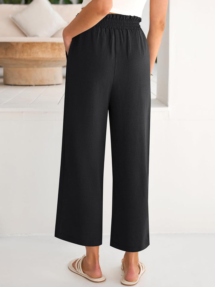 Eva Pantalon Femme Pantalon Palazzo Court Taille Haute & Poches Été, vue 5