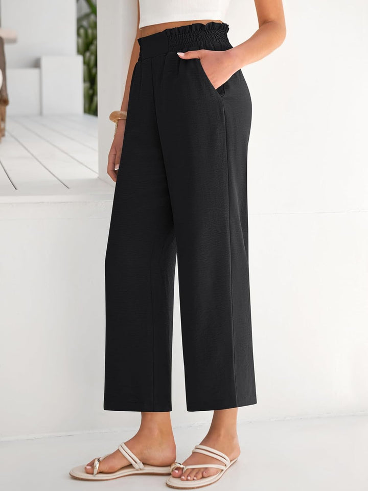 Eva Pantalon Femme Pantalon Palazzo Court Taille Haute & Poches Été, vue 4