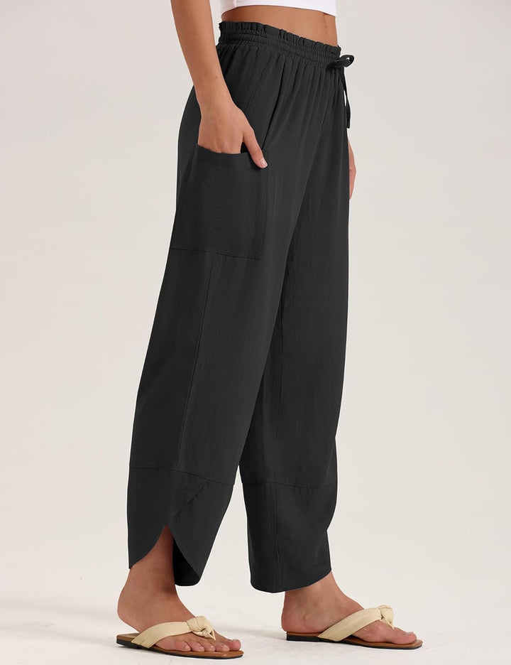 Jade Pantalon Femme Capri Palazzo Lin Bohème Large Taille Élastique & Poches, vue 6