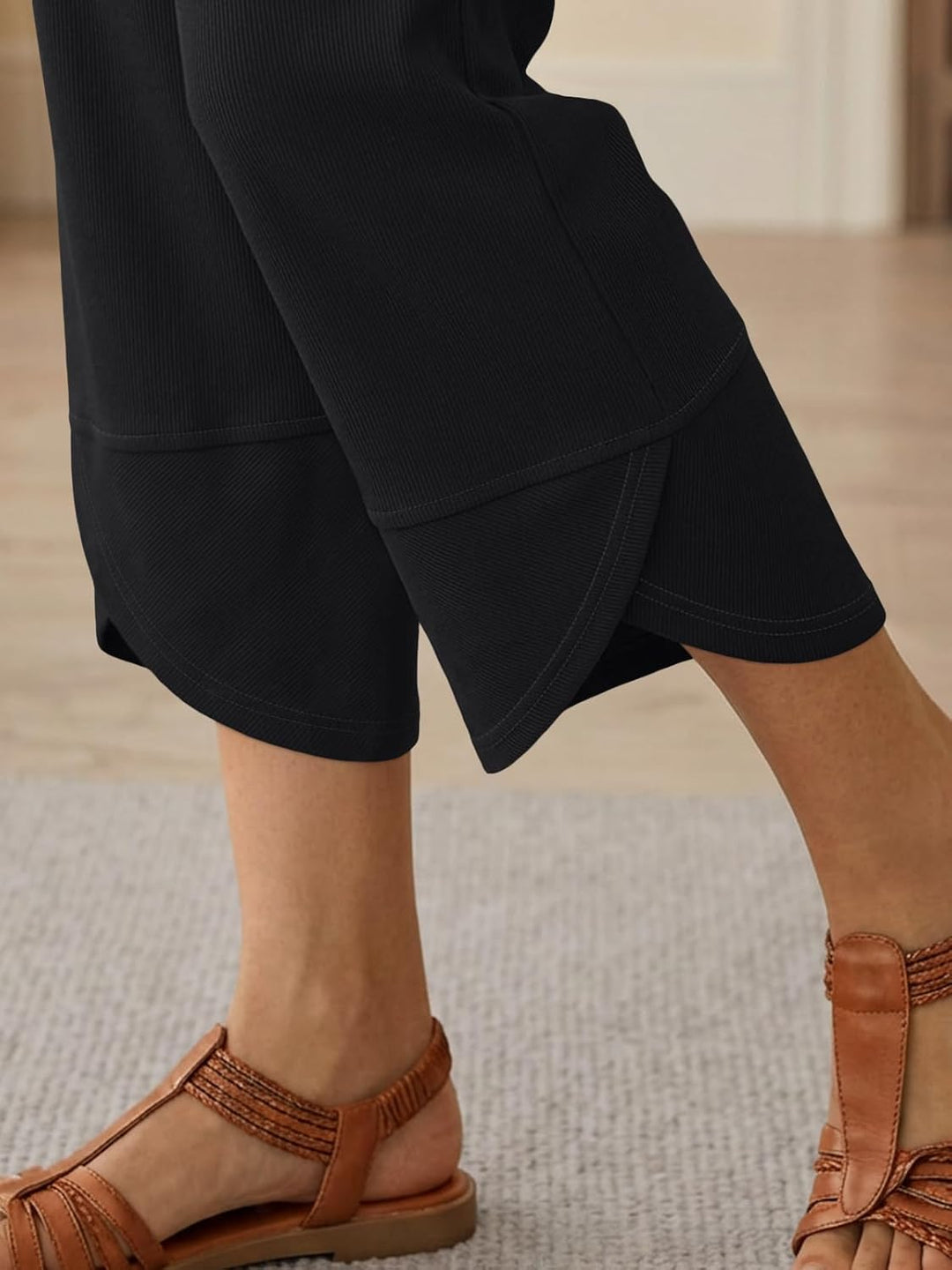 Quenn Pantalon Femme Pantalon Large Coton Taille Élastique & Poches Été, vue 3