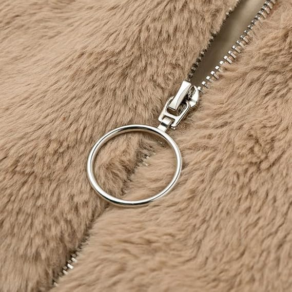 Terry Veste Teddy Femme Manteau Hiver Doux avec Col Haut & Coupe Moderne Zippée, vue 7