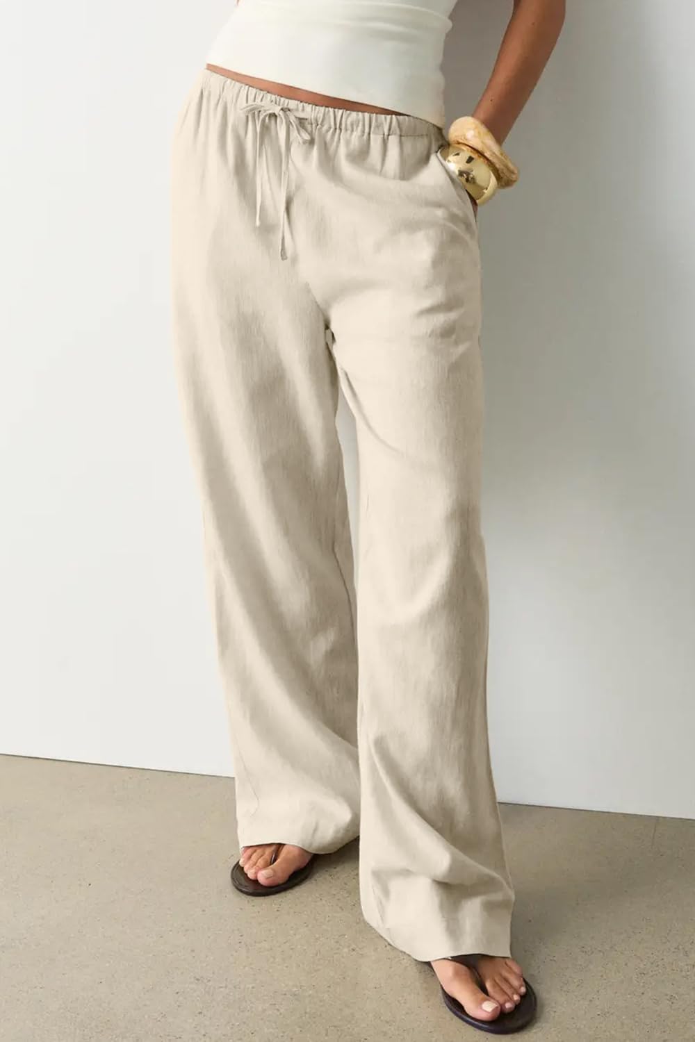 Zyrill Pantalon Femme Lin Palazzo Coupe Large, Taille Élastique, Léger Été Chic, vue 3