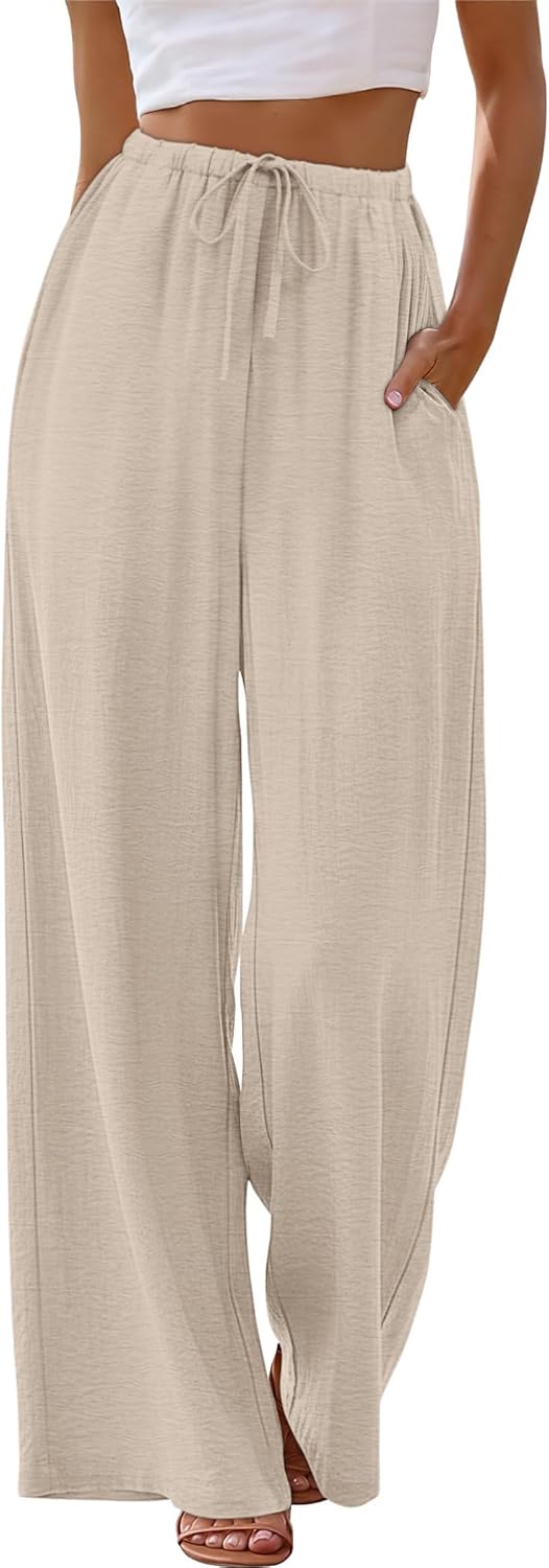 Zoé Pantalon Femme Pantalon Palazzo Large Taille Élastique & Poches Été, vue 3