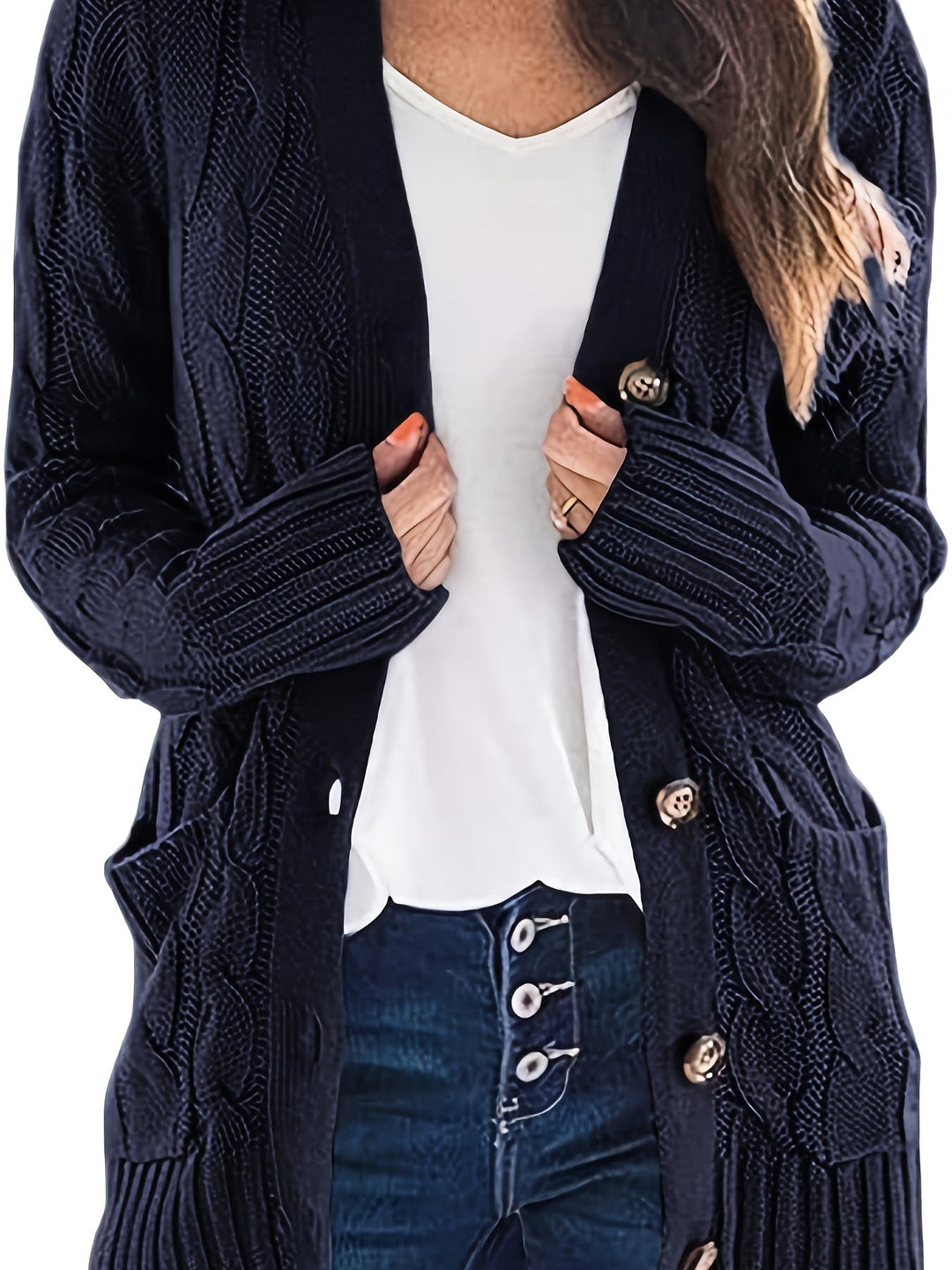 Lissy Gilet Femme Cardigan Chaud à Maille Câble avec Boutons & Coupe Moderne Confort, vue 7