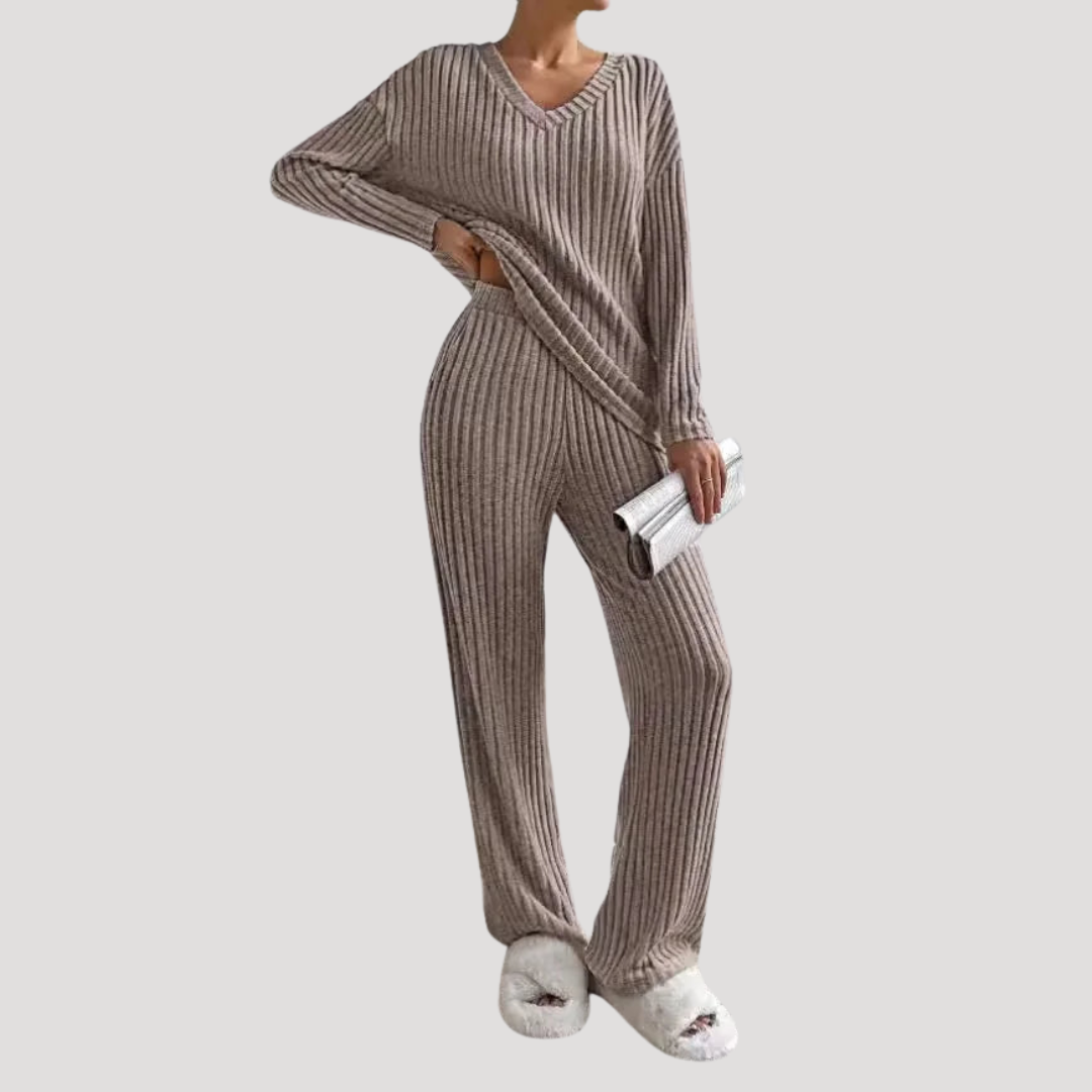 Ensemble Femme en Maille Col V et Pantalon Large
