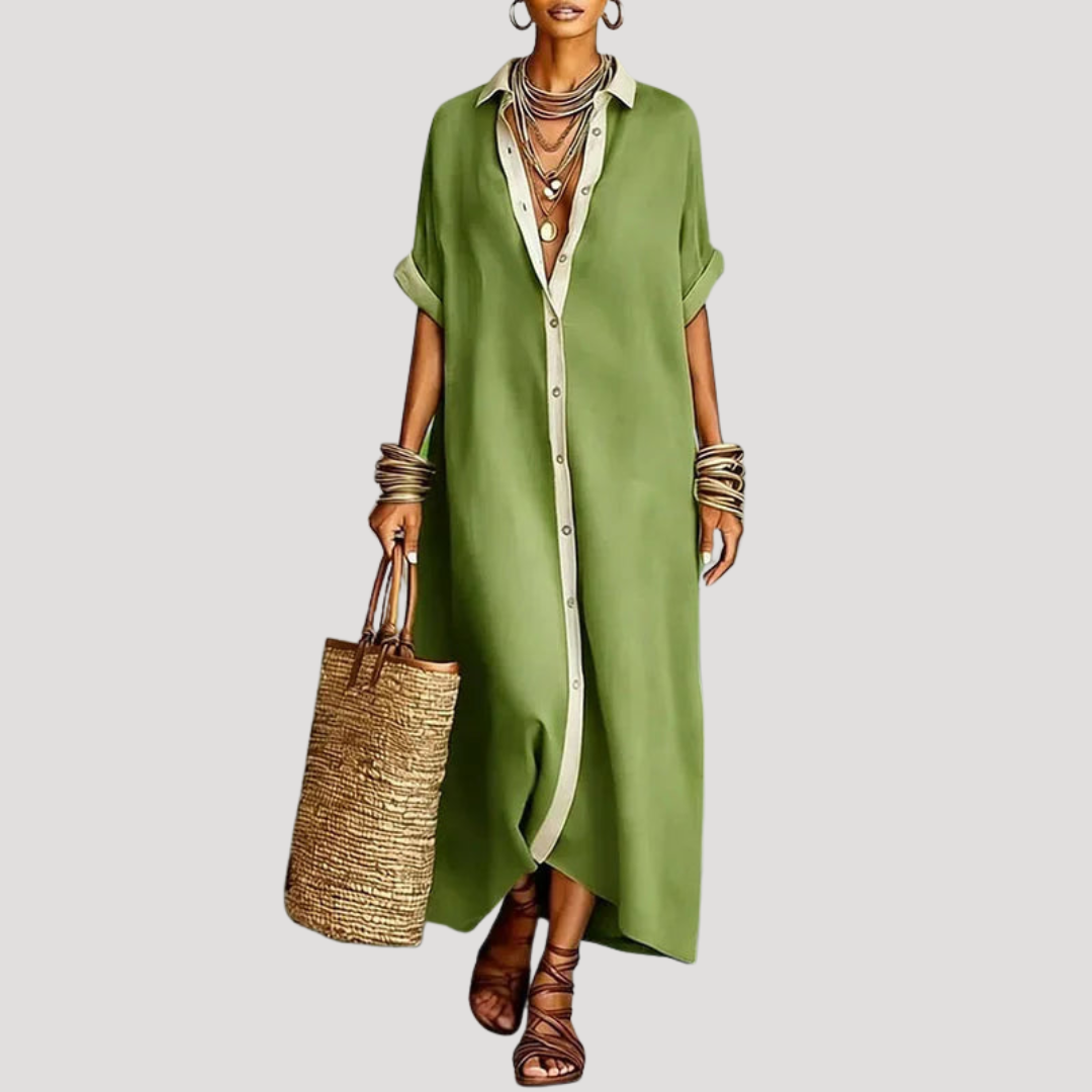 Women's Loose Boho Shirt Collar Maxi Dress