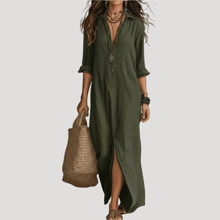 Women's Bohemian V-Neck Slit Maxi Dress