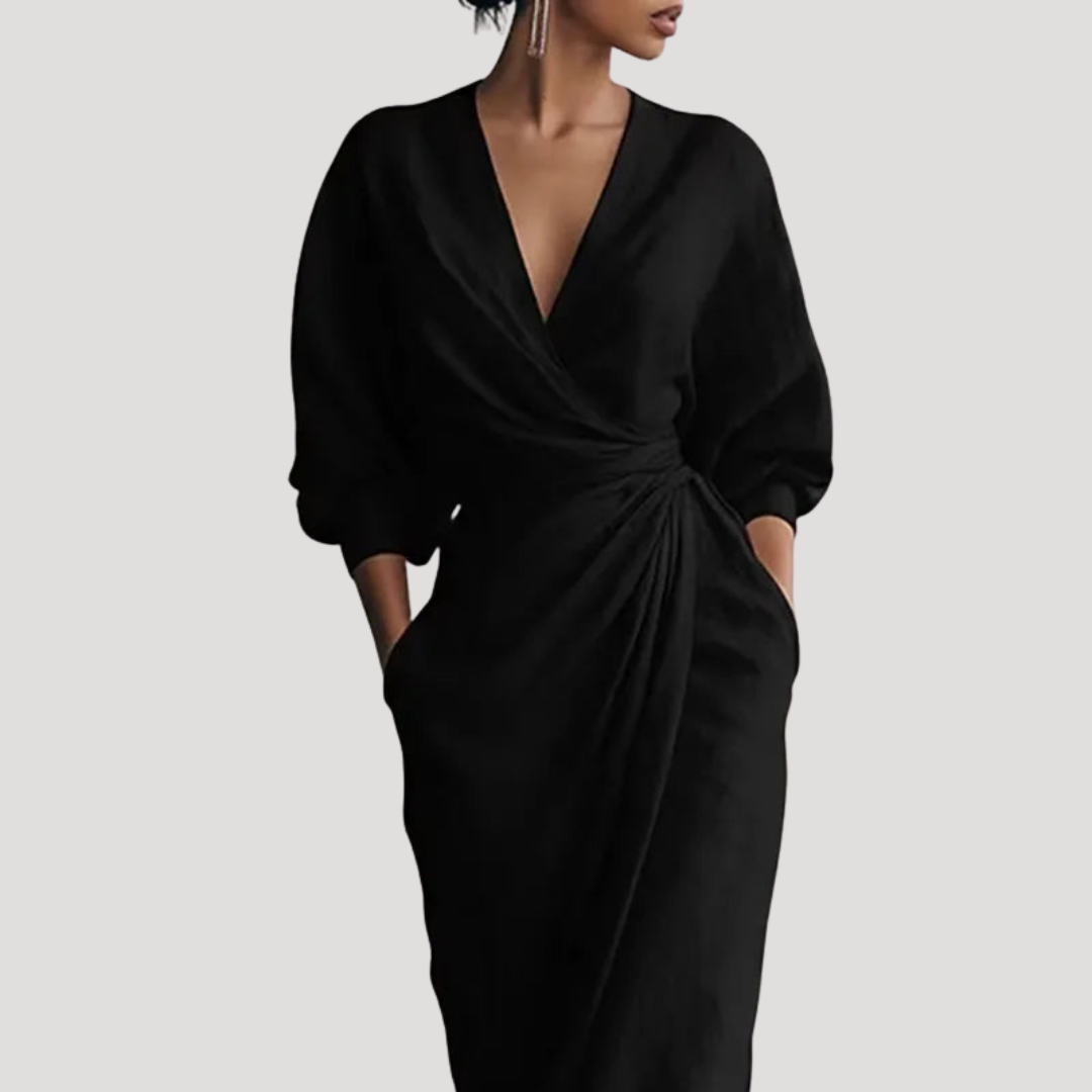 Elegant Long Draped Women's Wrap Dress