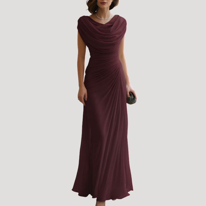 Elegant Cowl Neck Draped Maxi Dress