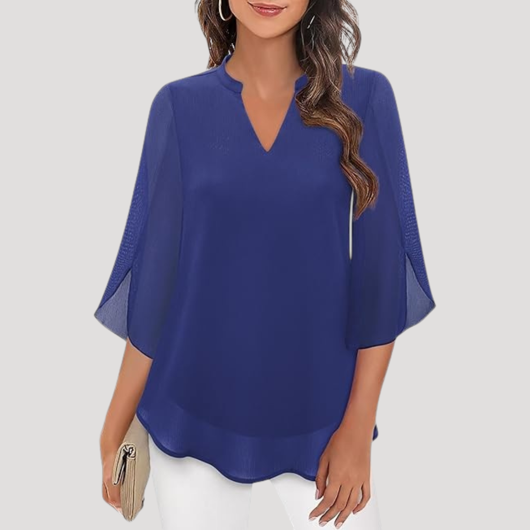 Women's Elegant V-Neck Flared Sleeve Blouse