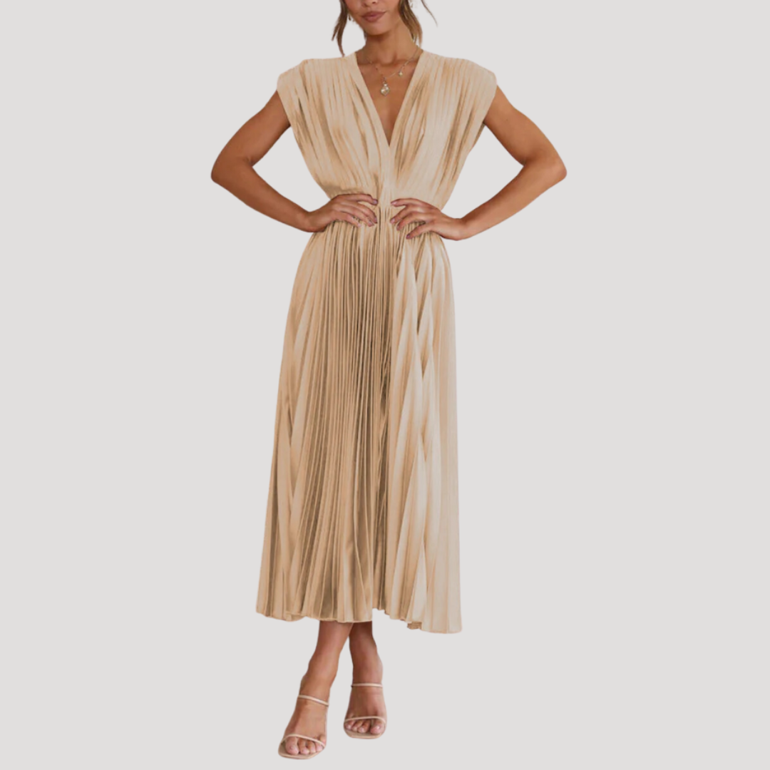 Robe Longue Femme Plissée Col V pour Mariage
