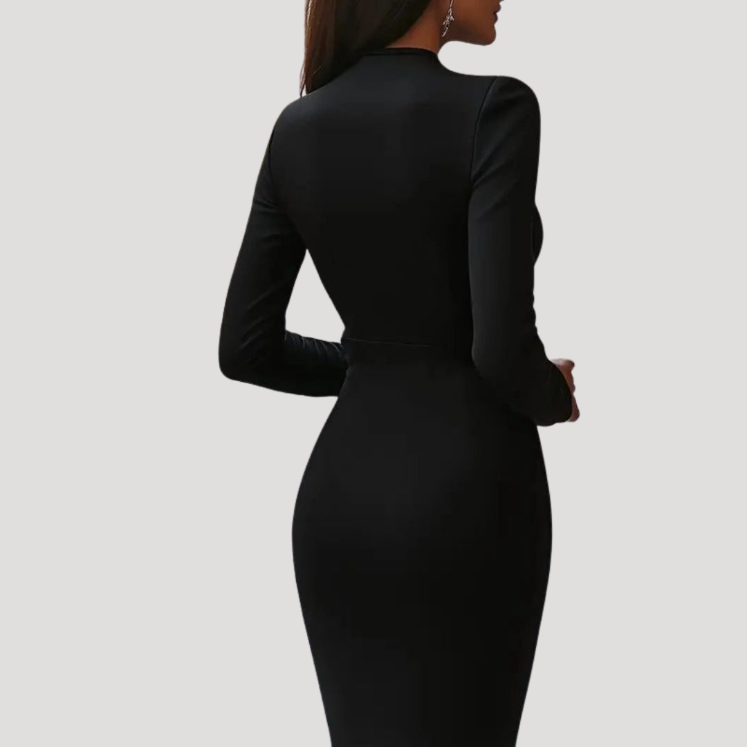 Robe Midi Cache-Cœur Femme Élégante Manches Longues