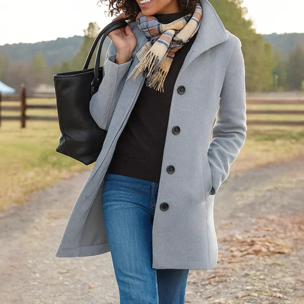 Prisha Manteau Long Femme Coupe Classique avec Boutons Avant & Style Élégant pour Saison Froide, vue 9